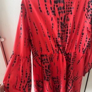 Elegant Red and Black Long Sleeve Dress